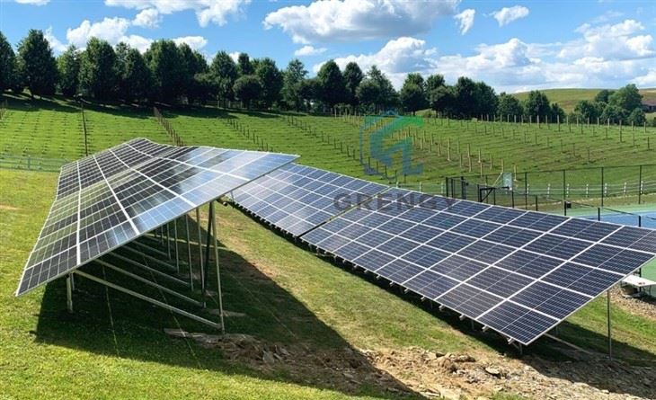 Dubbel stolpe rammande påle markmonterad solar monteringssystem